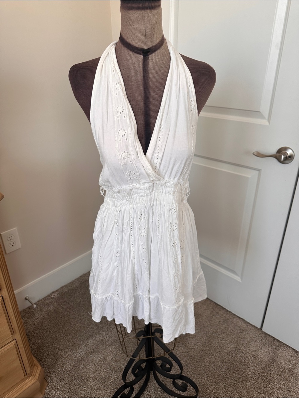 Ocean Drive White Halter Eyelet Mini Dress